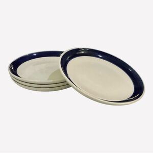 Set of 4 TodaysHome Stoneware Salad / Dessert Plates – Cream & Navy Rim